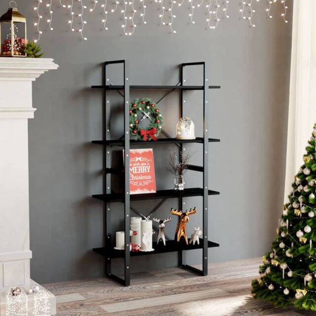 Berkfield Home 4-Tier Book Cabinet Black 80x30x140 cm Solid Pine Wood - Size: 80 x 30 x 140 cm - image 1