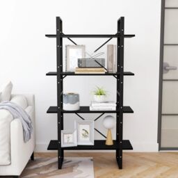 Berkfield Home 4-Tier Book Cabinet Black 80x30x140 cm Solid Pine Wood - Size: 80 x 30 x 140 cm - thumbnail 3