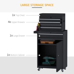 DURHAND 2 in 1 Metal Tool Cabinet Cart Storage Box Cabinet Pegboard Chest in Black - thumbnail 6