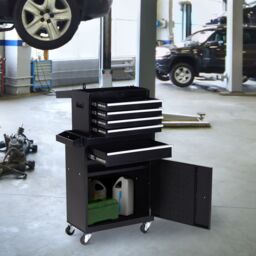 DURHAND 2 in 1 Metal Tool Cabinet Cart Storage Box Cabinet Pegboard Chest in Black - thumbnail 1