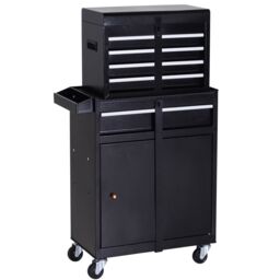 DURHAND 2 in 1 Metal Tool Cabinet Cart Storage Box Cabinet Pegboard Chest in Black - thumbnail 2