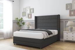"Sloomy Sterling Dumfries Divan Base 2 Drawers - 54"" Wing Headboard-Footboard in Dark Grey - Size: King" - thumbnail 3