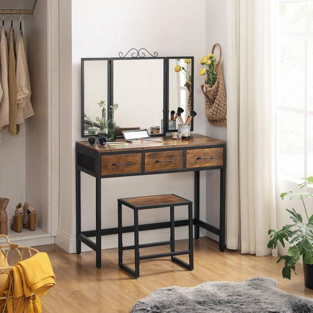 VASAGLE Industrial Vanity Set Dressing Table Mirror Storage Combo Table in Brown - image 1