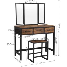 VASAGLE Industrial Vanity Set Dressing Table Mirror Storage Combo Table in Brown - thumbnail 3