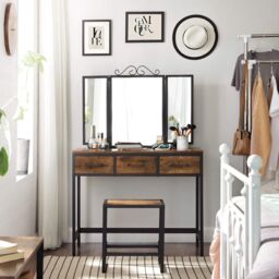 VASAGLE Industrial Vanity Set Dressing Table Mirror Storage Combo Table in Brown - thumbnail 2