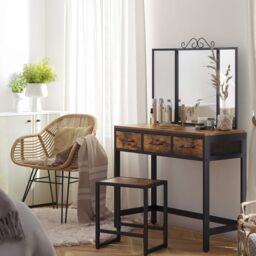 VASAGLE Industrial Vanity Set Dressing Table Mirror Storage Combo Table in Brown - thumbnail 4