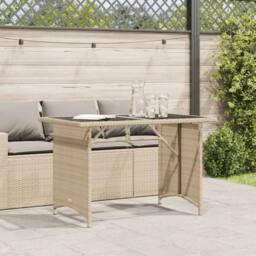 Berkfield Home Garden Table with Glass Top Beige 110x68x70 cm Poly Rattan - Size: 110 x 68 x 70 cm - thumbnail 1