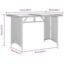 Berkfield Home Garden Table with Glass Top Beige 110x68x70 cm Poly Rattan - Size: 110 x 68 x 70 cm - thumbnail 9