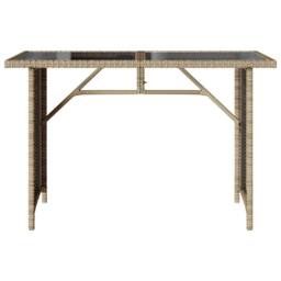 Berkfield Home Garden Table with Glass Top Beige 110x68x70 cm Poly Rattan - Size: 110 x 68 x 70 cm - thumbnail 4