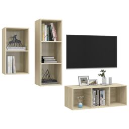 Berkfield Home 3 Piece TV Cabinet Set Sonoma Oak Engineered Wood in Brown - thumbnail 3