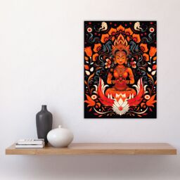 "Artery8 Wall Art Print Hindu Goddess Parvati Floral Concept Art Design Orange White Blue Decorative Pattern on Black Poster - Size: W18"" x H24""" - thumbnail 4
