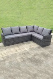 Fimous 7 seater high back mixed rattan corner sofa set chair square coffee table outdoor furniture in Dark Grey - thumbnail 4