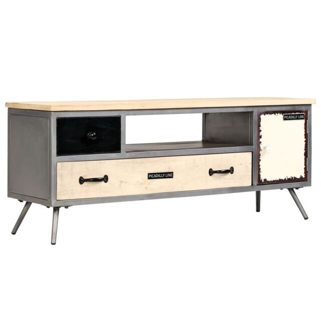 Berkfield Home TV Cabinet Solid Mango Wood & Steel 120x30x45 cm - Size: 120 x 30 x 45 cm - image 1