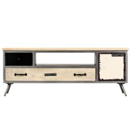 Berkfield Home TV Cabinet Solid Mango Wood & Steel 120x30x45 cm - Size: 120 x 30 x 45 cm - thumbnail 2