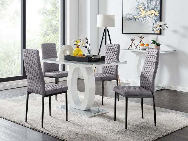 FurnitureboxUK Giovani 4 Grey Dining Table & 4 Velvet Milan Black Leg Chairs - image 1