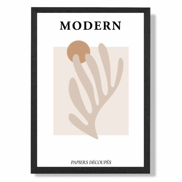 ARTZE Matisse Floral Cutout Beige & Orange Mid Century Framed Print SIZE: A3 with Black Frame - Size: A4 - image 1