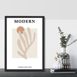 ARTZE Matisse Floral Cutout Beige & Orange Mid Century Framed Print SIZE: A3 with Black Frame - Size: A4 - thumbnail 2