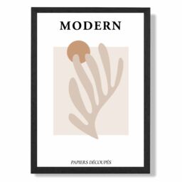 ARTZE Matisse Floral Cutout Beige & Orange Mid Century Framed Print SIZE: A3 with Black Frame - Size: A4 - thumbnail 1