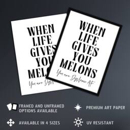 "Artery8 When Life Gives You Melons Dyslexic AF Funny Wall Art Print in White - Size: W12"" x H16""" - thumbnail 2