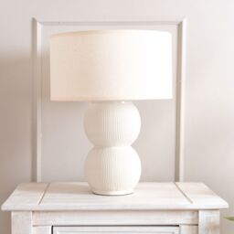 ValueLights Gemma Linen with Trim Drum Lamp Shade Stacked Ribbed Glazed Table Lamp in Cream - thumbnail 3