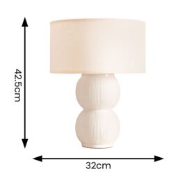 ValueLights Gemma Linen with Trim Drum Lamp Shade Stacked Ribbed Glazed Table Lamp in Cream - thumbnail 4