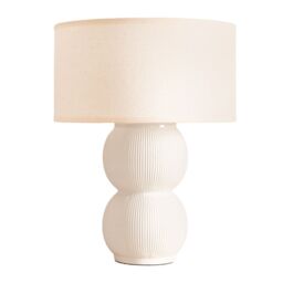 ValueLights Gemma Linen with Trim Drum Lamp Shade Stacked Ribbed Glazed Table Lamp in Cream - thumbnail 2