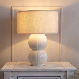 ValueLights Gemma Linen with Trim Drum Lamp Shade Stacked Ribbed Glazed Table Lamp in Cream - thumbnail 1