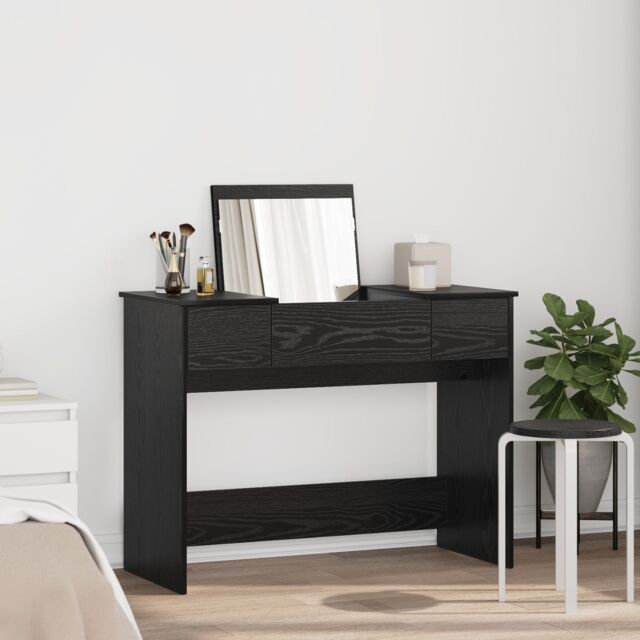 Berkfield Home Dressing Table with Mirror Black Oak 100x45x76 cm - Size: 100 x 45 x 76 cm - image 1
