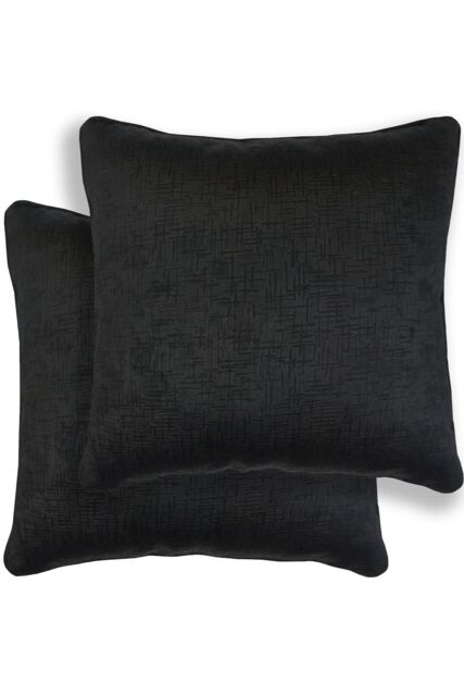 Enhanced Living Pair of Vogue Plain Zip Opening Cushion Covers - 43x43cm Cases Only in Black - Size: 43 cm x 43 cm - image 1