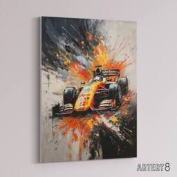 "Artery8 Race Car Racing Scene Paint Splat Canvas Wall Art Print - Size: W18"" x H24""" - thumbnail 2