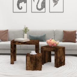 Berkfield Home Nesting Coffee Tables 3 pcs Smoked Oak Engineered Wood in Brown - thumbnail 3