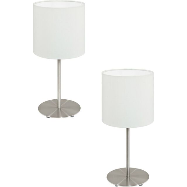 Loops 2 PACK Table Desk Lamp Colour Satin Nickel Steel Shade White Fabric E14 1x40W in Metallics - image 1