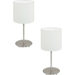 Loops 2 PACK Table Desk Lamp Colour Satin Nickel Steel Shade White Fabric E14 1x40W in Metallics