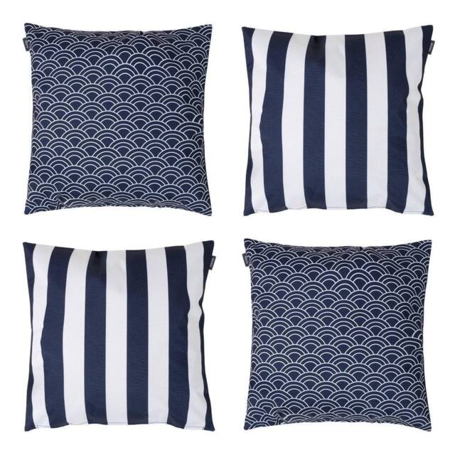 icon Indoor & Outdoor Deck Stripe Set of 4 Pink Outdoor Waterproof Cushion in Navy - Size: 43 cm x 43 cm - image 1