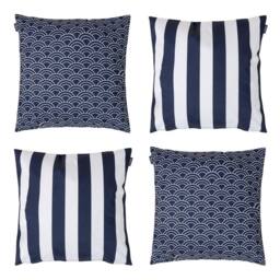 icon Indoor & Outdoor Deck Stripe Set of 4 Pink Outdoor Waterproof Cushion in Navy - Size: 43 cm x 43 cm - thumbnail 1
