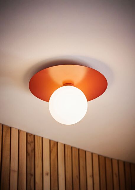 ValueLights Darla Frosted Globe IP44 Rated Bathroom Flush Ceiling Light in Burnt Orange - image 1