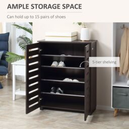 HOMCOM Shoe Storage Cabinet with Slatted Doors for 15 Pairs of Shoes Brown in Black - thumbnail 4