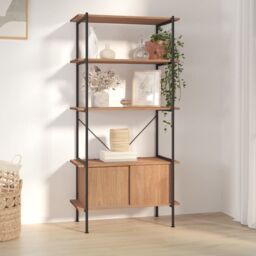Berkfield Home 5-Tier Shelving Unit with Cabinet 80x40x163 cm Steel & Engineered Wood in Brown - Size: 80 x 40 x 163 cm