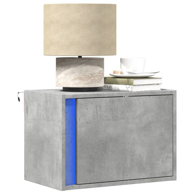 Berkfield Home Wall-mounted Bedside Cabinets with LED Lights 2 pcs Concrete Oak in Grey - image 1