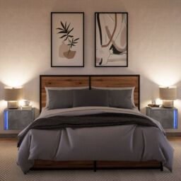 Berkfield Home Wall-mounted Bedside Cabinets with LED Lights 2 pcs Concrete Oak in Grey - thumbnail 5