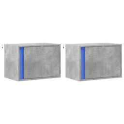 Berkfield Home Wall-mounted Bedside Cabinets with LED Lights 2 pcs Concrete Oak in Grey - thumbnail 3