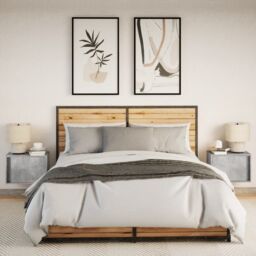 Berkfield Home Wall-mounted Bedside Cabinets with LED Lights 2 pcs Concrete Oak in Grey - thumbnail 4