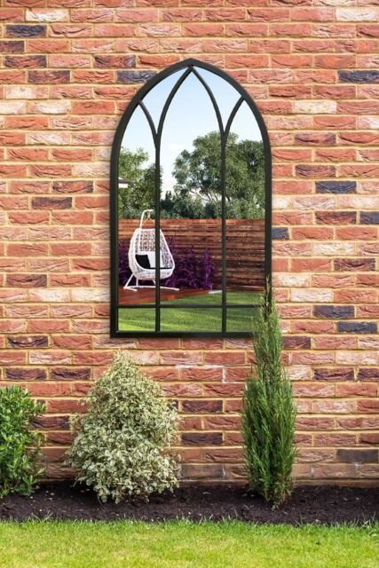 "MirrorOutlet Black Metal Framed Arched Garden Wall Mirror 32"" X 19"" (83CM X 48CM) - Size: 1 Pack" - image 1