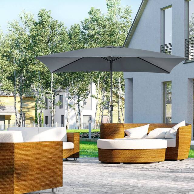 OUTSUNNY 3x2m Patio Umbrella Canopy Tilt Crank Rectangular Sun Shade Steel in Dark Grey - image 1