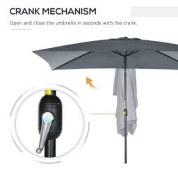 OUTSUNNY 3x2m Patio Umbrella Canopy Tilt Crank Rectangular Sun Shade Steel in Dark Grey - thumbnail 6