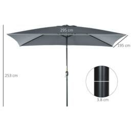 OUTSUNNY 3x2m Patio Umbrella Canopy Tilt Crank Rectangular Sun Shade Steel in Dark Grey - thumbnail 3