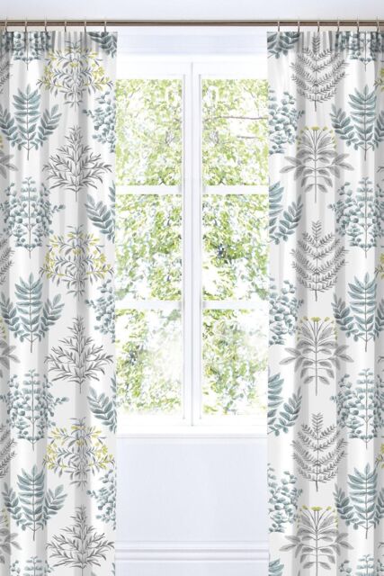 Dreams & Drapes 'Emily' Botanical Print Pair of Pencil Pleat Curtains in Duck Egg Blue - Size: 168 cm width x 183 cm drop - image 1