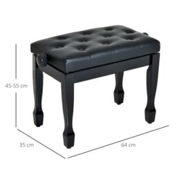 HOMCOM Classic Digital Keyboard Piano Bench Padded Seat Stool Solid Wooden in Black - thumbnail 3