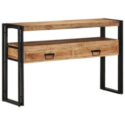Berkfield Home End Tables Black 120x33x75 cm Solid Acacia Wood & Metal in Brown - Size: 120 x 33 x 75 cm - thumbnail 3