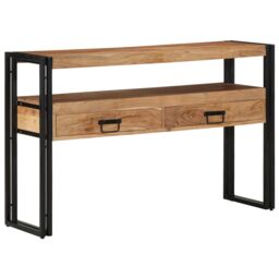 Berkfield Home End Tables Black 120x33x75 cm Solid Acacia Wood & Metal in Brown - Size: 120 x 33 x 75 cm - thumbnail 2